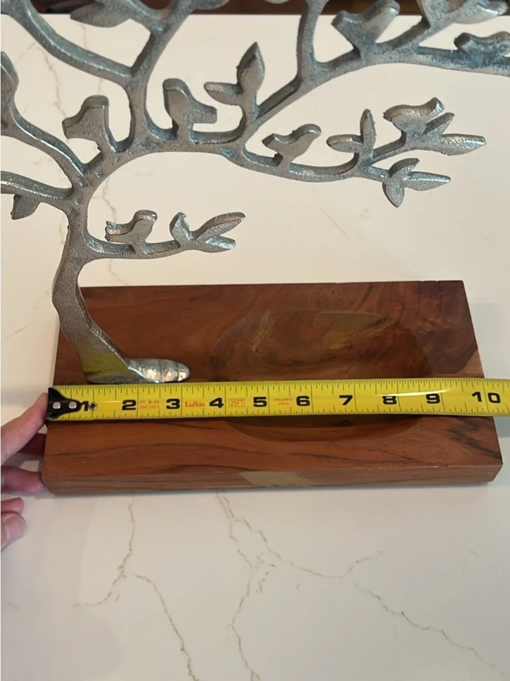 Metal Tree Jewelry Stand with Wooden Base - Silver and Brown